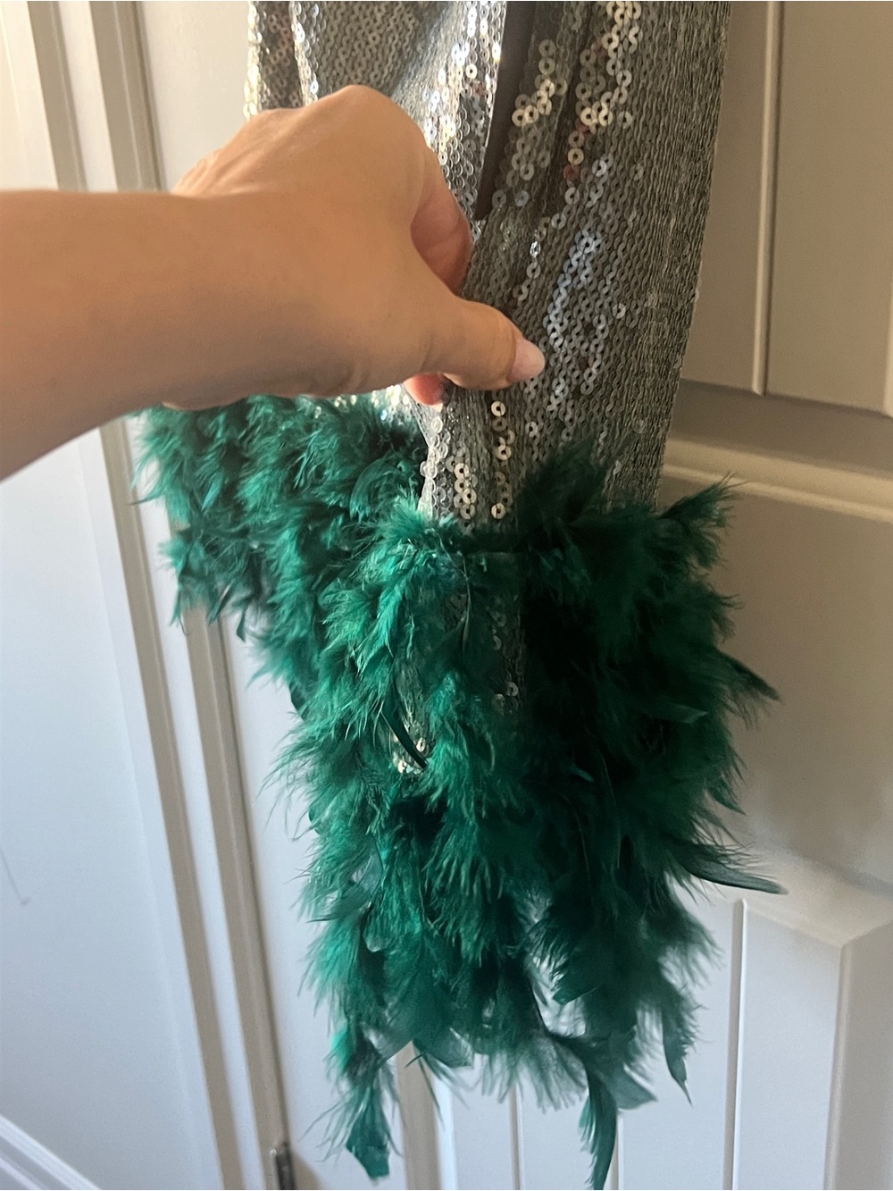 Lulu's Especially Fabulous Emerald Sequin Feather Strapless Mini Dress - Picture 5 of 7